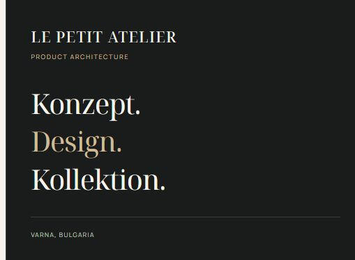LE PETIT ATELIER — Konzept, Design und Kollektion. Typografische Studiokomposition.
